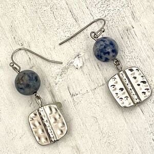 1946 silver tone and blue bead drop earrings